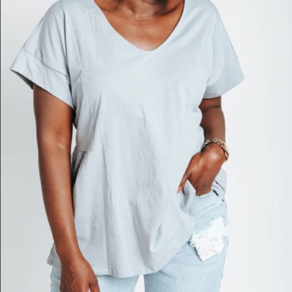 The Katie Blouse in Dusty Blue. Size large